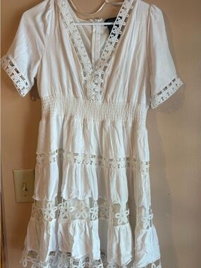 B Darlin White Crochet-Trim Mini Dress